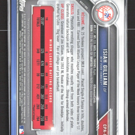 2019 Bowman Chrome Isiah Gilliam #CPA-IG 1st Bowman Auto