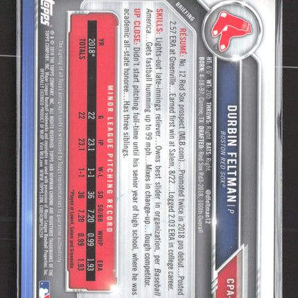 2019 Bowman Chrome Durbin Feltman #CPA-DF Green Refractor 52/99 Auto