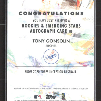 2020 Topps Inception Tony Gonsolin #RESA-TGO RC 54/99 Auto