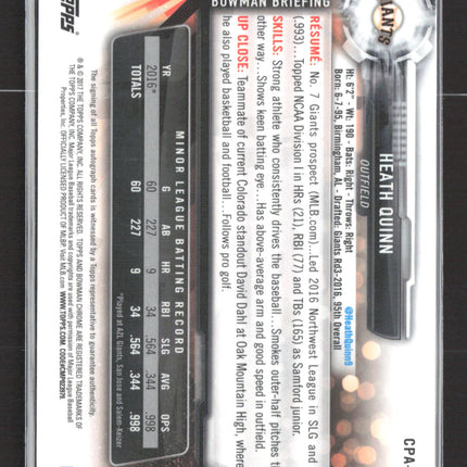 2017 Bowman Chrome Heath Quinn #CPA-HQ Auto