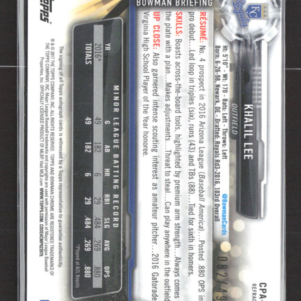 2017 Bowman Chrome Khalil Lee #CPA-KL Refractor 082/499 Auto