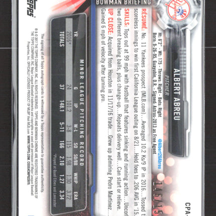 2017 Bowman Chrome Albert Abreu #CPA-AA Blue Mojo Refractor 1st Bowman Auto /150