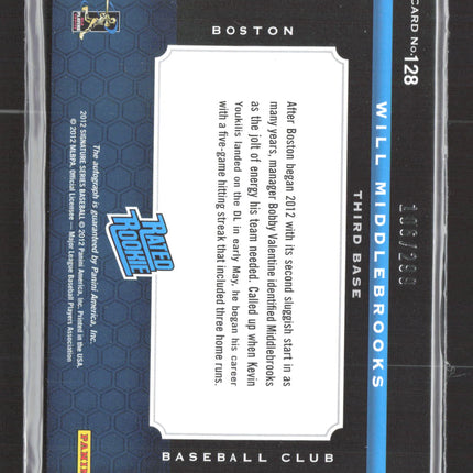 2012 Panini Signature Series Will Middlebrooks #128 Rated Rookie Patch Auto