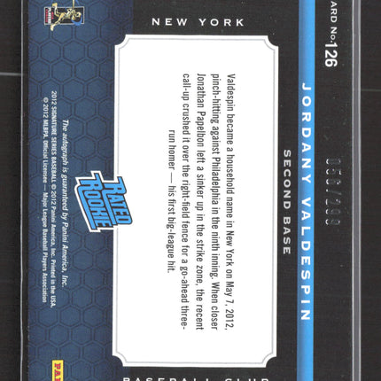 2012 Panini Signature Series Jordany Valdespin #126 Patch 056/299 Auto