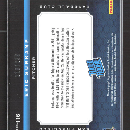 2012 Panini Signature Series Eric Surkamp #116 Rated Rookie Patch 218/299 Auto