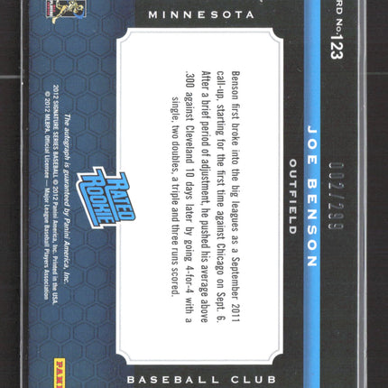 2012 Panini Signature Series Joe Benson #123 Rated Rookie Patch 002/299 Auto