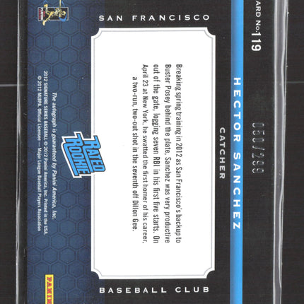 2012 Panini Signature Series Hector Sanchez #119 050/299 Rated Rookie Patch Auto