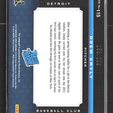 2012 Panini Signature Series Drew Smyly #115 Rated Rookie Patch Auto /299