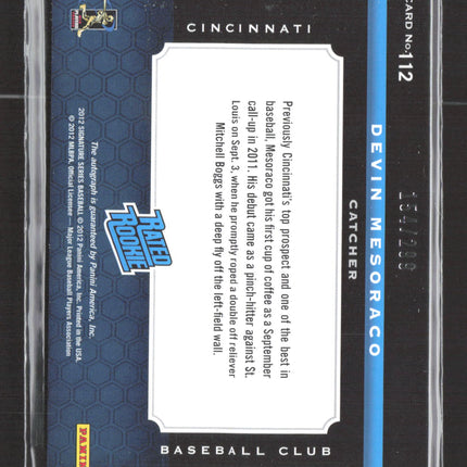 2012 Panini Signature Series Devin Mesoraco #112 Rated Rookie Patch 154/299 Auto