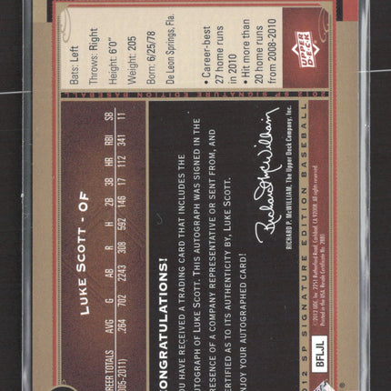 2012 Upper Deck SP Signature Edition Luke Scott #30 Auto