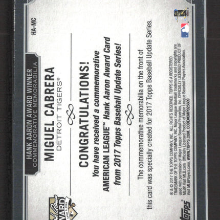 2017 Topps Update Series Miguel Cabrera #HA-MC Commemorative Medallion