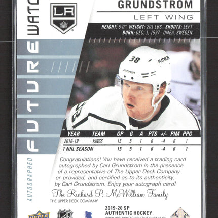 2020 Upper Deck SP Authentic Future Watch Carl Grundstrom #160 789/999 Auto