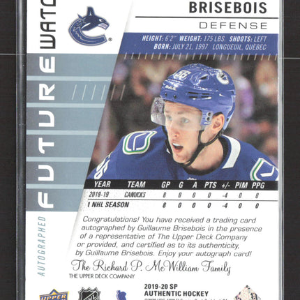 2020 Upper Deck SP Authentic Future Watch Guillaume Brisebois #151 907/999 Auto