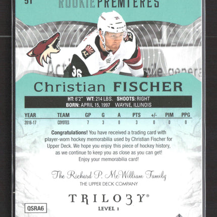 2018 UD Trilogy Rookie Premieres Christian Fischer #51 Level 227/399 Jersey