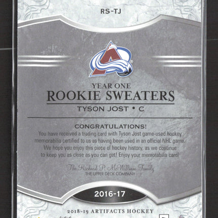 2018 Upper Deck Artifacts Year One Rookie Sweaters Tyson Jost #RS-TJ Jersey