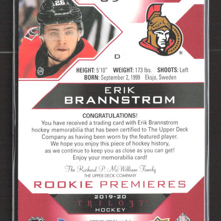 2020 UD Trilogy Rookie Premieres Erik Brannstrom #69 Level Red 171/499 Jersey