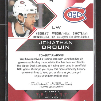 2020 Upper Deck Trilogy Jonathan Drouin #5 Jersey