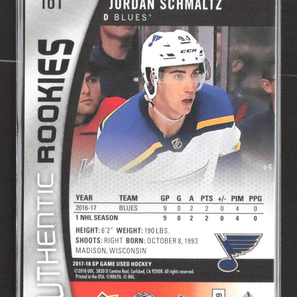 2018 Upper Deck SP Game Used Authentic Rookies Jordan Schmaltz #161 014/112