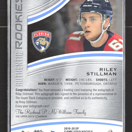 2020 Upper Deck SP Game Used Authentic Rookies Riley Stillman #133 Auto