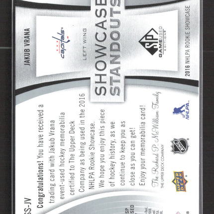 2020 Upper Deck SP Game Used Showcase Standouts Jakub Vrana #SS-JV Jersey