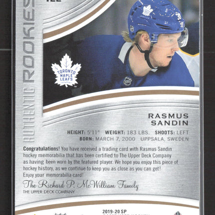 2020 Upper Deck SP Game Used Hockey Rasmus Sandin #122 Jersey