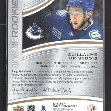 2020 Upper Deck SP Game Used Edition Guillaume Brisebois #102 493/599 Jersey