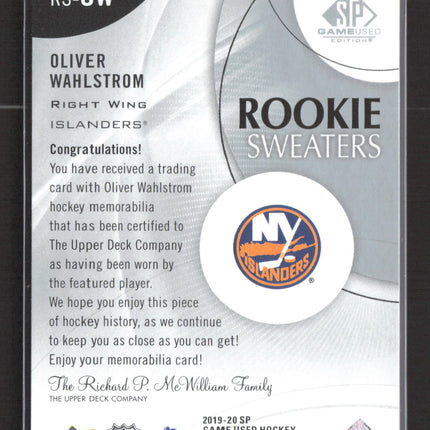 2019 UD SP Game Used Edition Oliver Wahlstrom #RS-OW Rookie Sweaters /199 Jersey