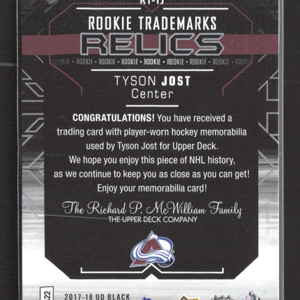 2017 Upper Deck Black Rookie Trademarks Relics Tyson Jost #RT-TJ 027/299 Jersey