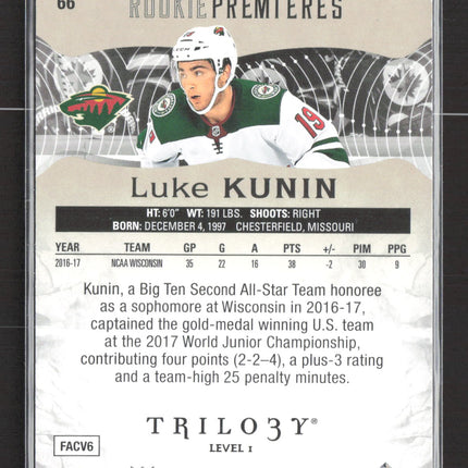 2018 Upper Deck Trilogy Rookie Premieres Luke Kunin #66 Level 451/999