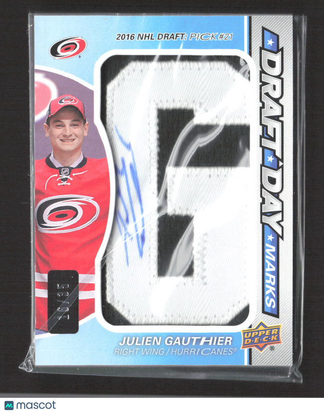 2018 UD SP Game Used Draft Day Marks Julien Gauthier #DDM-GA Auto Patch /35