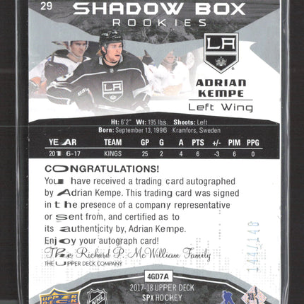 2018 Upper Deck SPx Shadow Box Rookies Adrian Kempe #29 Auto /149