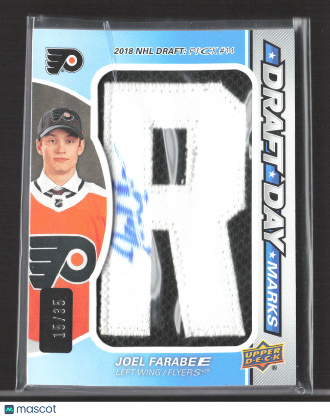 2020 Upper Deck SP Game Used Draft Day Marks Joel Farabee #DDM-JF Auto Patch /35