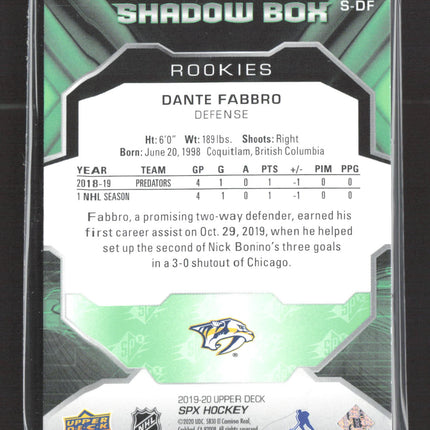 2020 Upper Deck SPx Shadow Box Rookies Dante Fabbro #S-DF
