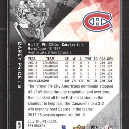 2018 Upper Deck SPx Carey Price #7 /31