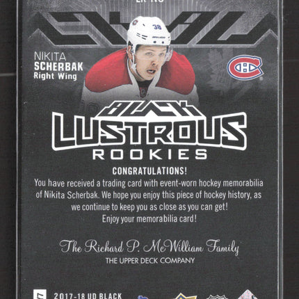 2018 Upper Deck Black Lustrous Rookies Nikita Scherbak #LR-NS Memorabilia Jersey