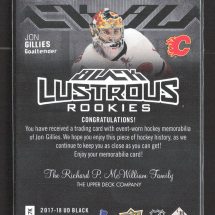2018 Upper Deck Black Lustrous Rookies Jon Gillies #LR-JG Jersey Patch