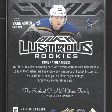 2018 Upper Deck Black Lustrous Rookies Ivan Barbashev #LR-IB Jersey Patch