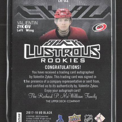 2018 Upper Deck Black Lustrous Rookies Valentin Zykov #LR-VZ Auto /175