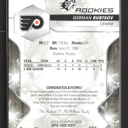 2020 Upper Deck SPx Hockey German Rubtsov #84 359/399 Jersey Patch
