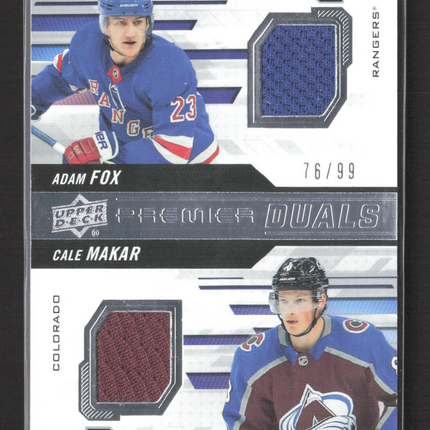 2020 Upper Deck Premier Duals Adam Fox Cale Makar #PD-MF Jersey Patch 76/99