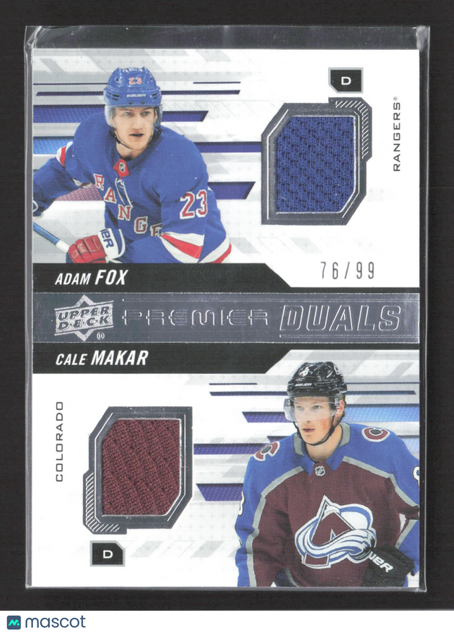 2020 Upper Deck Premier Duals Adam Fox Cale Makar #PD-MF Jersey Patch 76/99