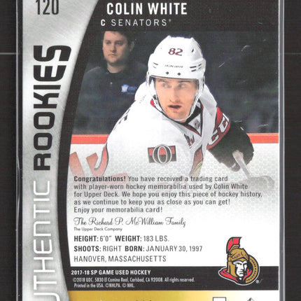 2018 Upper Deck SP Game Used Authentic Rookies Colin White #120 083/399 Jersey