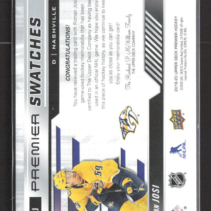 2020 Upper Deck Premier Swatches Roman Josi #PS-RJ Game-used Jersey /99r