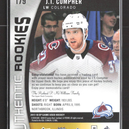 2018 Upper Deck SP Game Used Authentic Rookies J.T. Compher #179 061/399 Jersey