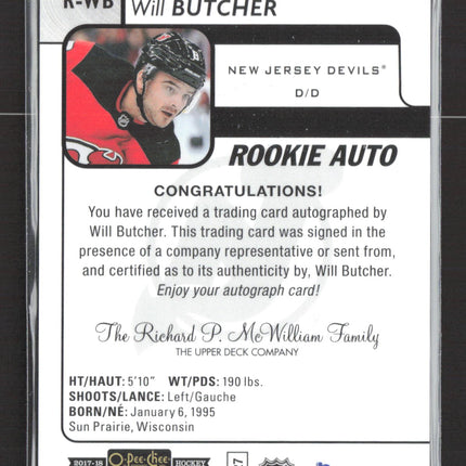 2017 O-Pee-Chee Platinum Will Butcher #R-WB Auto