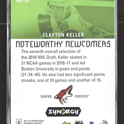 2018 Upper Deck Synergy Noteworthy Newcomers Clayton Keller #NN-10 Green 3/4