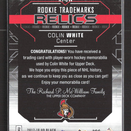 2018 Upper Deck Black Rookie Trademarks Relics Colin White #RT-CW Jersey /299
