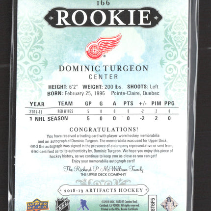 2018 Upper Deck Artifacts Dominic Turgeon #166 Jersey Patch 17/35 Auto