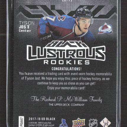 2018 Upper Deck Black Lustrous Rookies Tyson Jost #LR-TJ 34/35 Patch