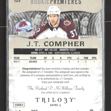 2017 Upper Deck Trilogy Rookie Premieres J.T. Compher #125 Level 3 29/49 Auto